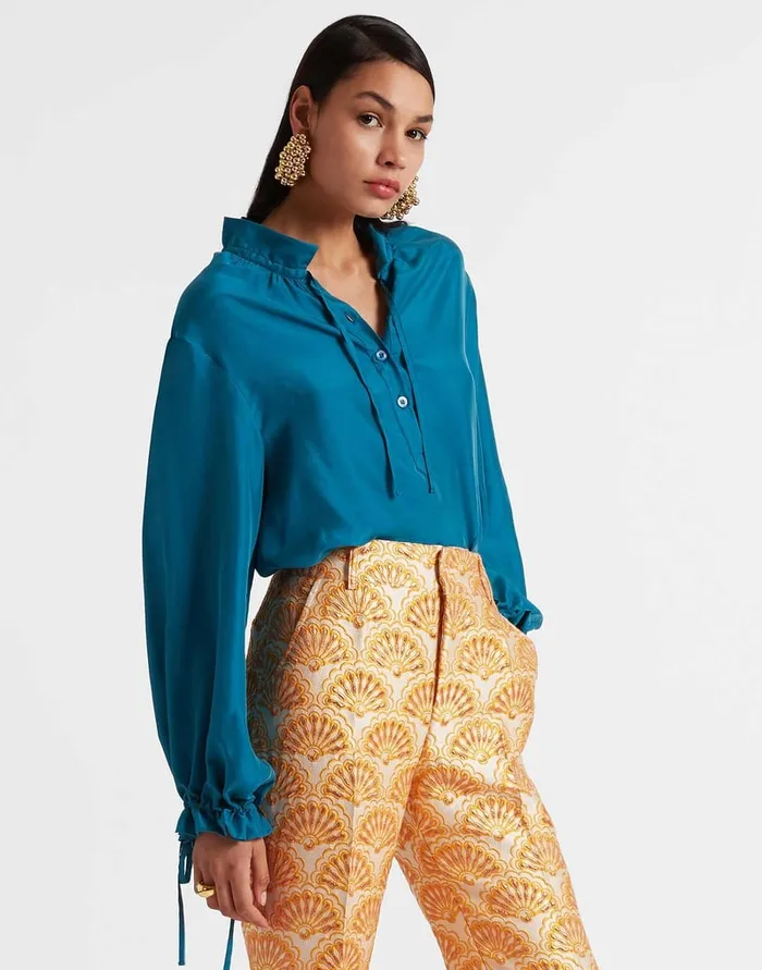 La Doublej Shirt And Sassy Solid Blue Petrol In Washed Silk Women Shirts and Tops La Doublej Shirt And Sassy Solid Blue Petrol In Washed Silk Women Shirts and Tops