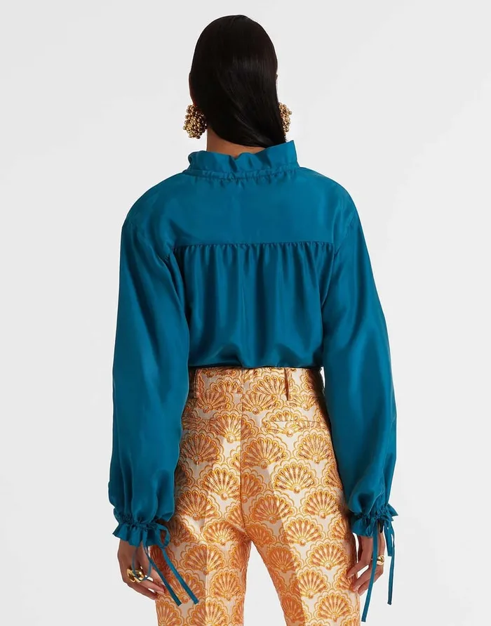 La Doublej Shirt And Sassy Solid Blue Petrol In Washed Silk Women Shirts and Tops