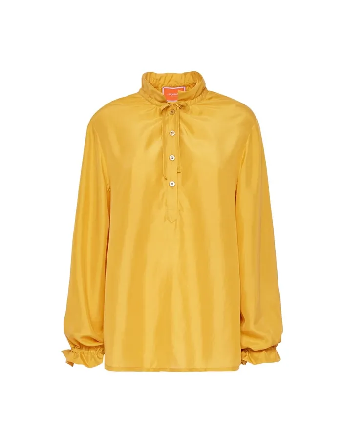 La Doublej Shirt And Sassy Solid Gold In Washed Silk Women Shirts and Tops