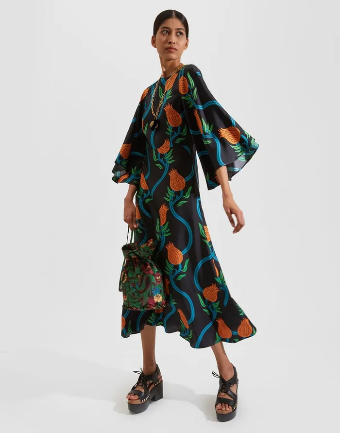 La Doublej Sorella Dress Melograno Nero In Silk Twill Women Dresses