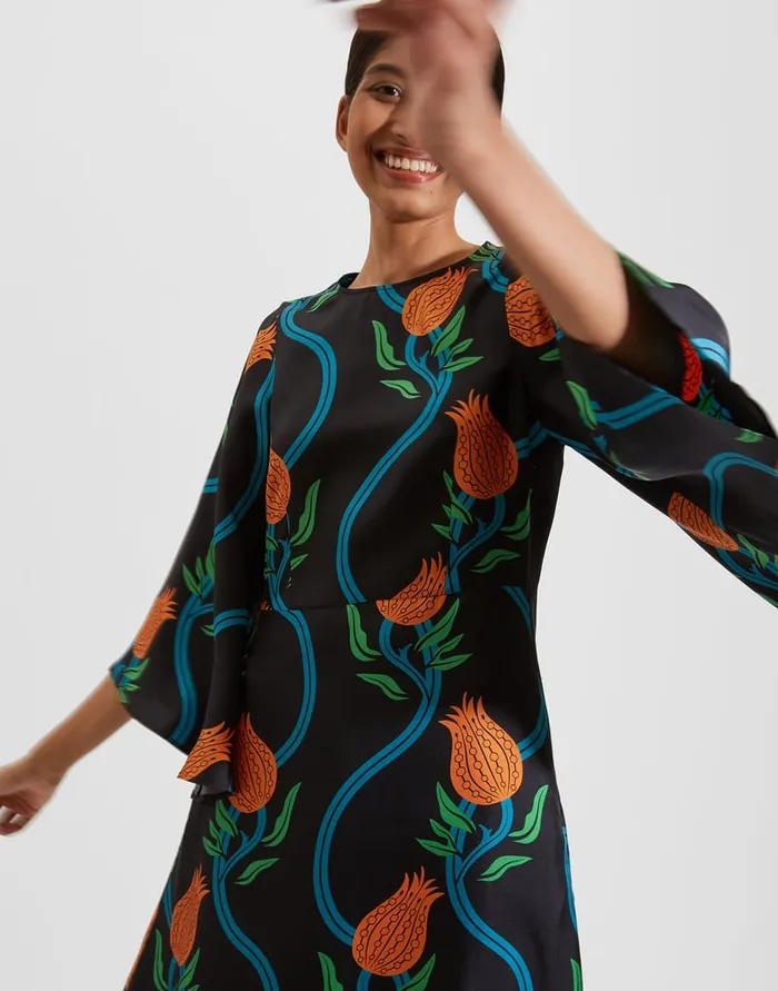 La Doublej Sorella Dress Melograno Nero In Silk Twill Women Dresses