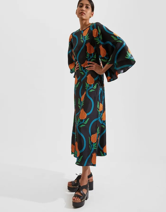 La Doublej Sorella Dress Melograno Nero In Silk Twill Women Dresses