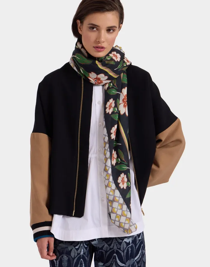 La Doublej Square Scarf Mayfair Black In Modal Silk Women Foulards and Scarves La Doublej Square Scarf Mayfair Black In Modal Silk Women Foulards and Scarves