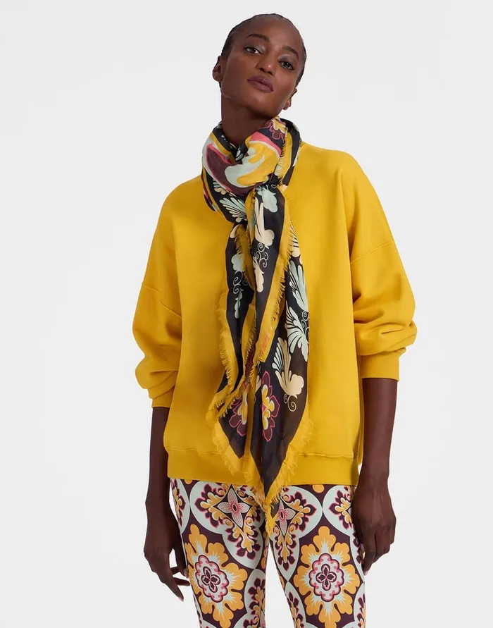 La Doublej Square Scarf Palazzo Yellow In Modal Silk Women Foulards and Scarves La Doublej Square Scarf Palazzo Yellow In Modal Silk Women Foulards and Scarves
