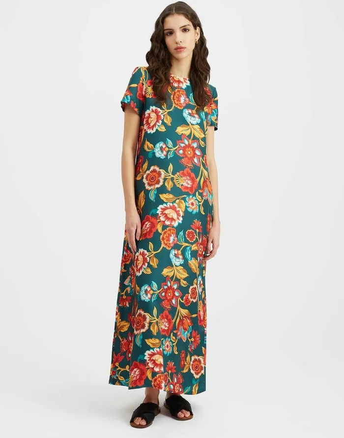 La Doublej Swing Dress Hottie Emerald In Silk Twill Women Dresses