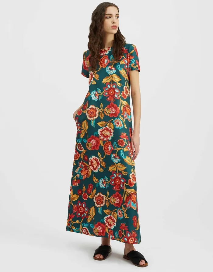 La Doublej Swing Dress Hottie Emerald In Silk Twill Women Dresses