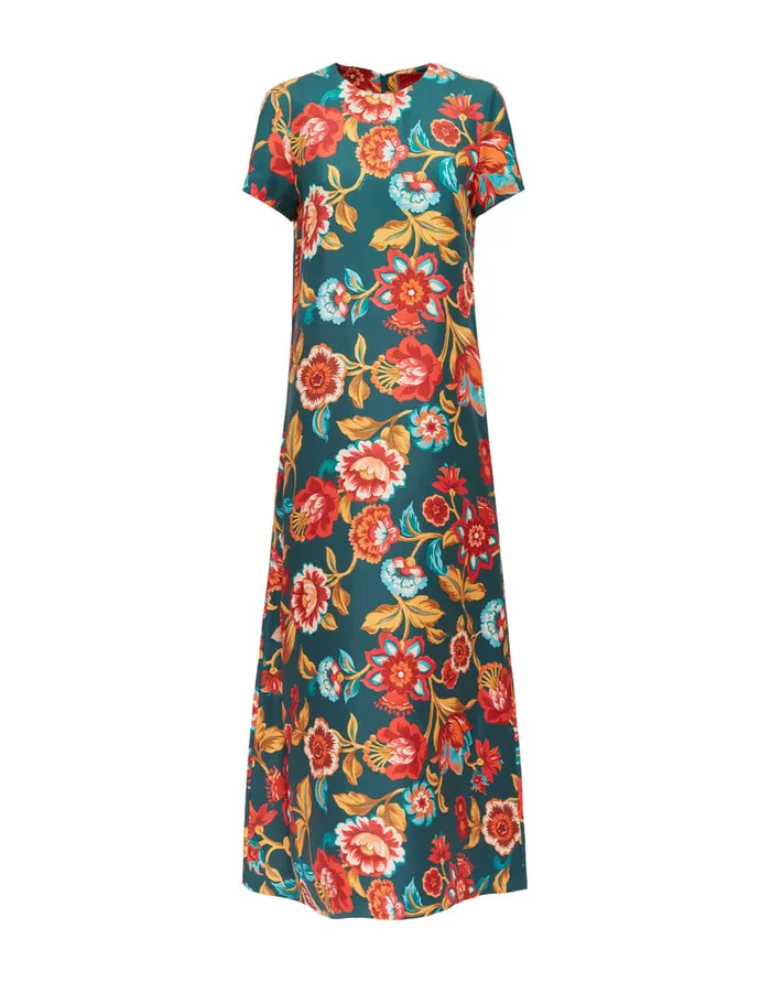 La Doublej Swing Dress Hottie Emerald In Silk Twill Women Dresses