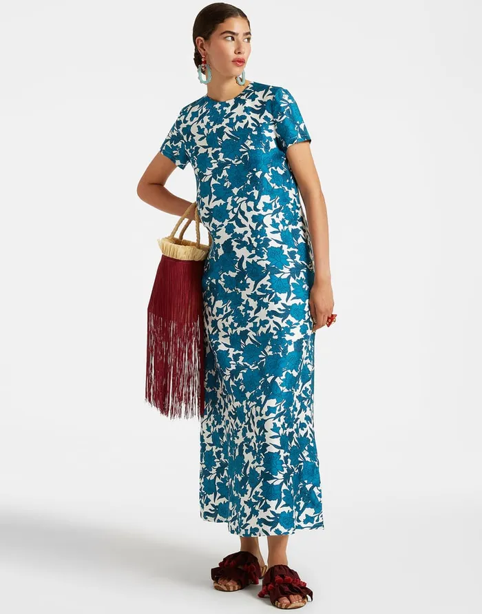 La Doublej Swing Dress Lilium Blu In Silk Women Dresses