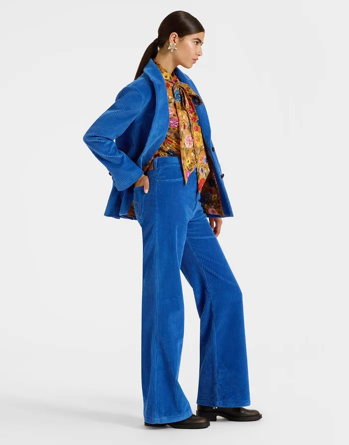 La Doublej The Flare Pants Solid Light Blue In Velvet Corduroy Women Shorts and Pants La Doublej The Flare Pants Solid Light Blue In Velvet Corduroy Women Shorts and Pants