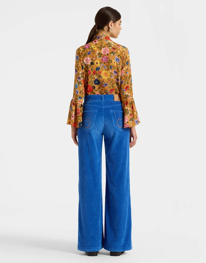 La Doublej The Flare Pants Solid Light Blue In Velvet Corduroy Women Shorts and Pants