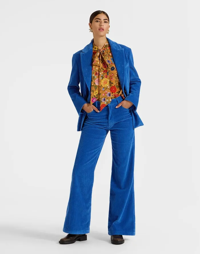 La Doublej The Flare Pants Solid Light Blue In Velvet Corduroy Women Shorts and Pants