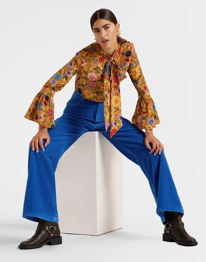 La Doublej The Flare Pants Solid Light Blue In Velvet Corduroy Women Shorts and Pants