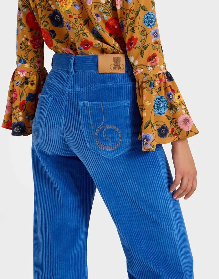 La Doublej The Flare Pants Solid Light Blue In Velvet Corduroy Women Shorts and Pants