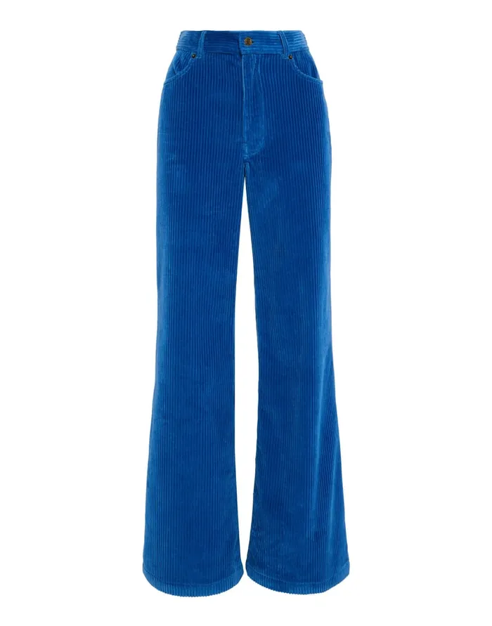 La Doublej The Flare Pants Solid Light Blue In Velvet Corduroy Women Shorts and Pants