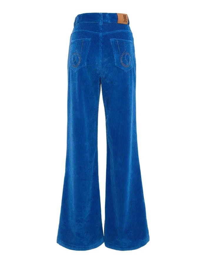 La Doublej The Flare Pants Solid Light Blue In Velvet Corduroy Women Shorts and Pants