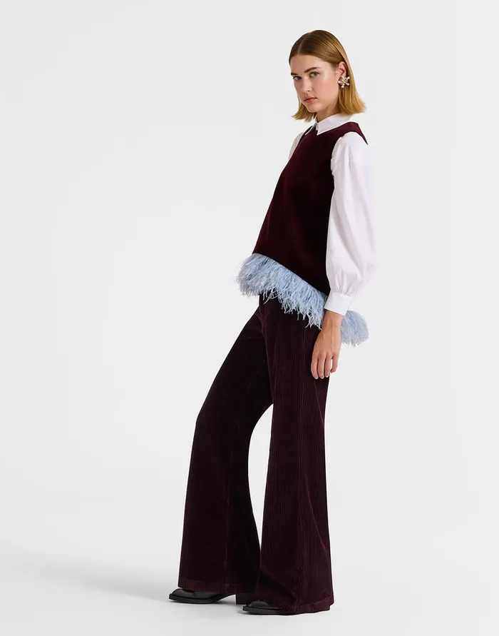 La Doublej The Flare Pants Solid Purple In Velvet Corduroy Women Shorts and Pants