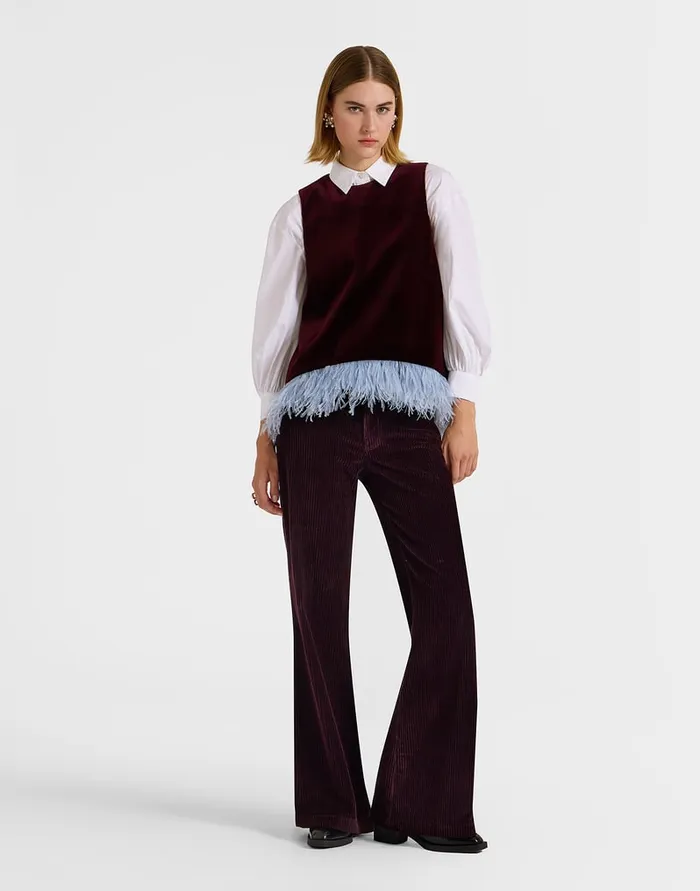 La Doublej The Flare Pants Solid Purple In Velvet Corduroy Women Shorts and Pants