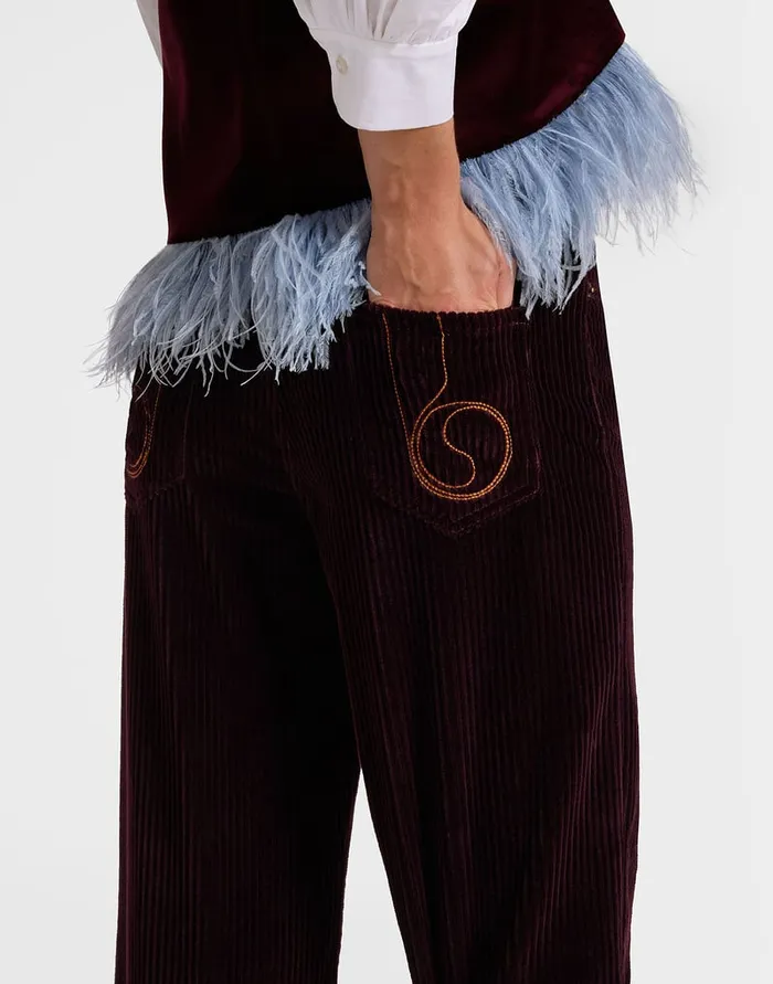 La Doublej The Flare Pants Solid Purple In Velvet Corduroy Women Shorts and Pants