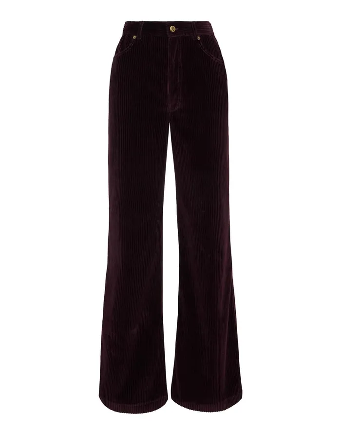 La Doublej The Flare Pants Solid Purple In Velvet Corduroy Women Shorts and Pants