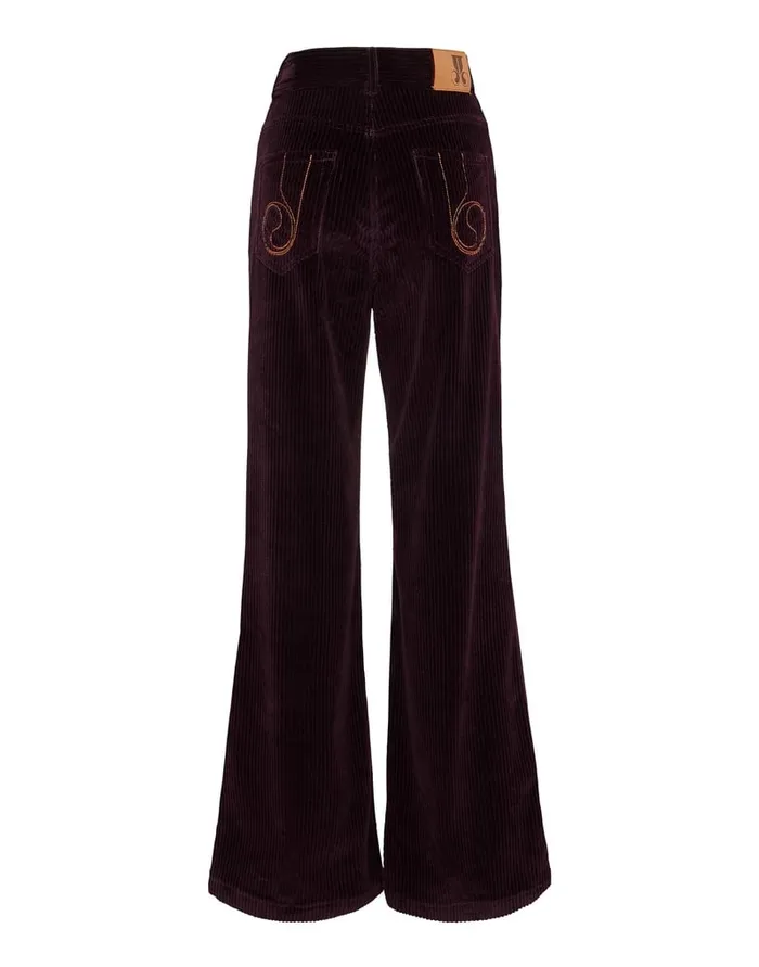 La Doublej The Flare Pants Solid Purple In Velvet Corduroy Women Shorts and Pants