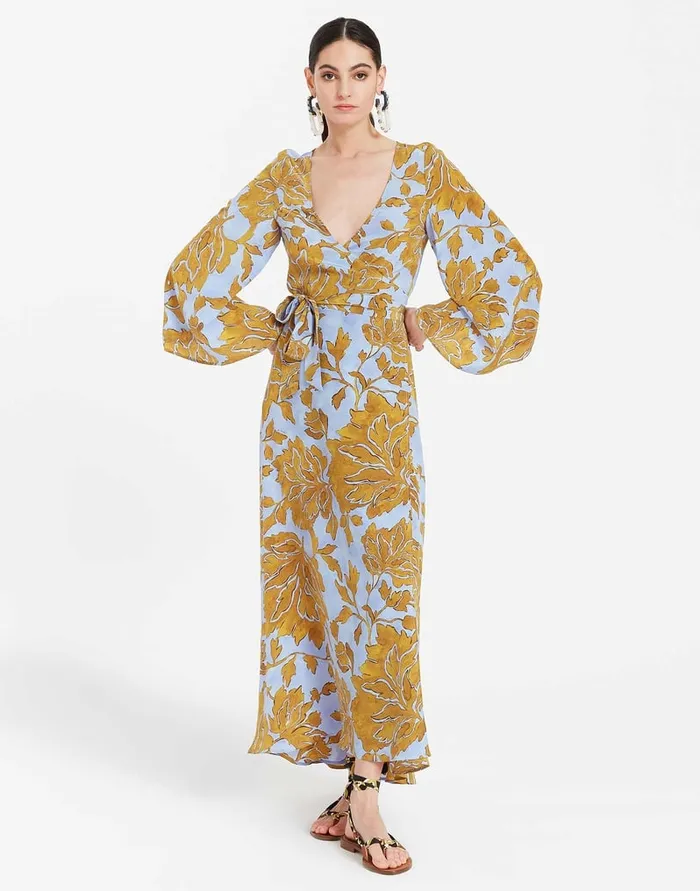 La Doublej The Wrap Dress Tangle Light Blue In Crepe De Chine Women Dresses