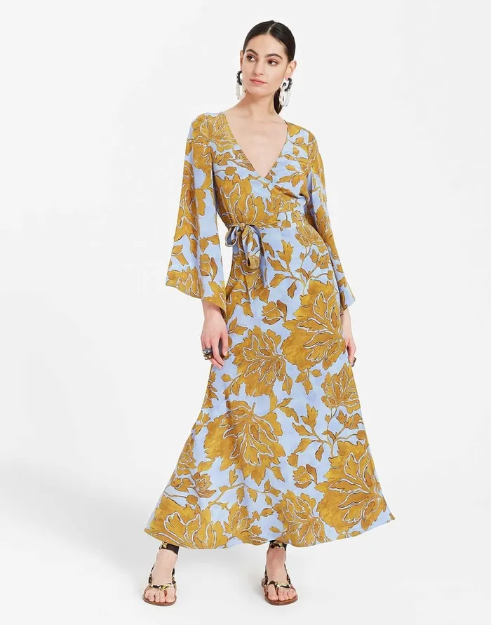 La Doublej The Wrap Dress Tangle Light Blue In Crepe De Chine Women Dresses