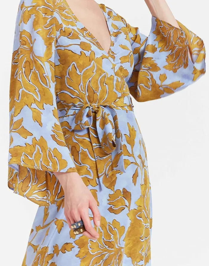 La Doublej The Wrap Dress Tangle Light Blue In Crepe De Chine Women Dresses