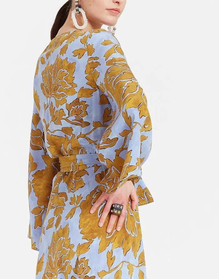 La Doublej The Wrap Dress Tangle Light Blue In Crepe De Chine Women Dresses