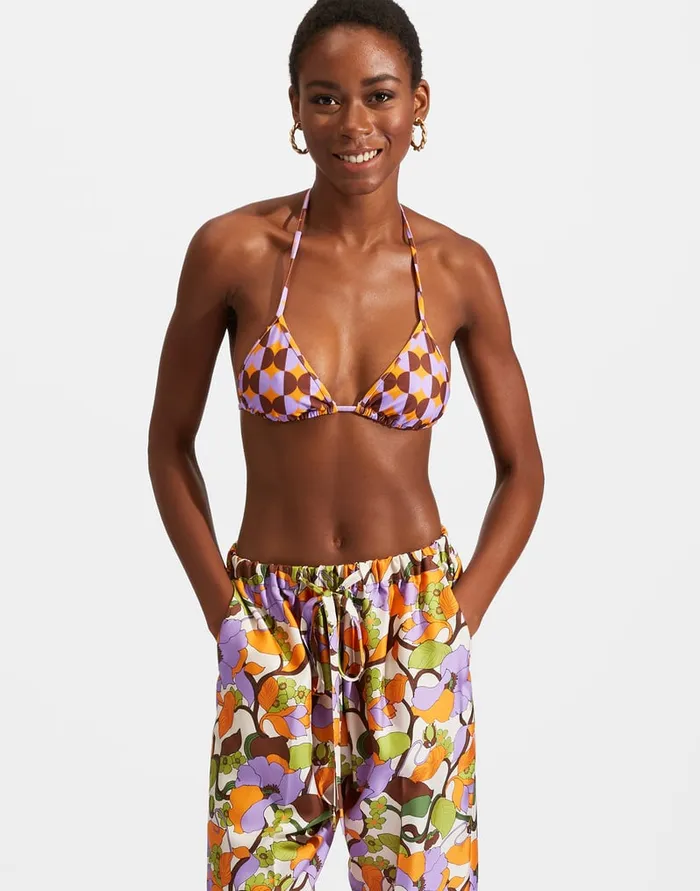 La Doublej Triangle Bikini Top Mezzaluna Orange In Lycra Women Swimwear