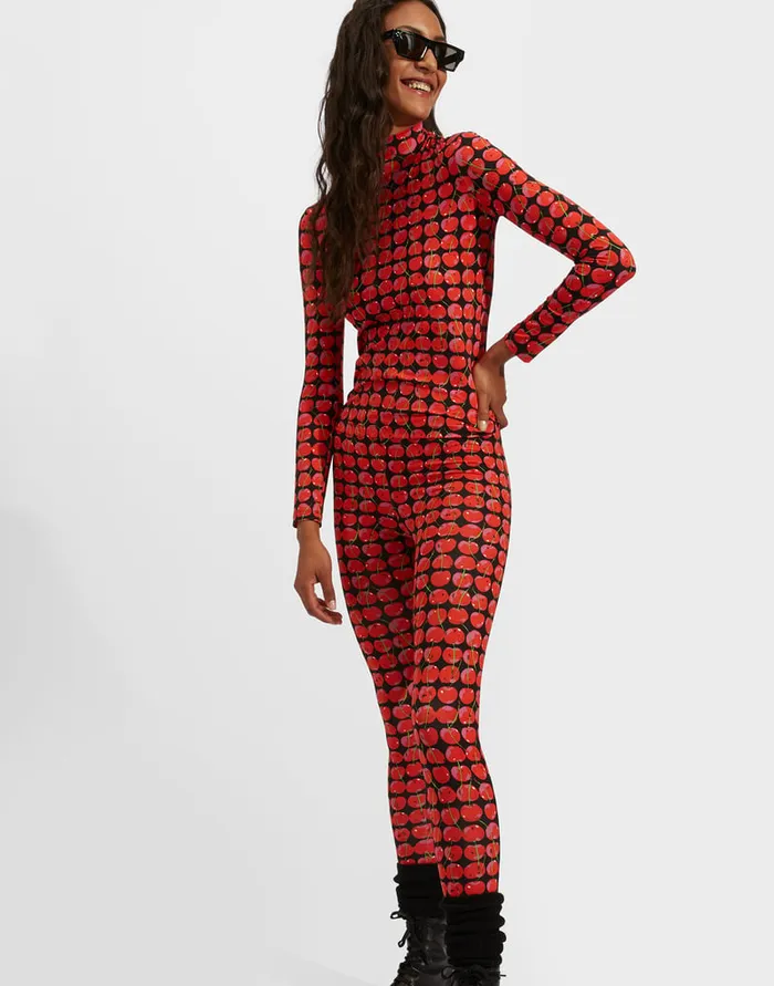 La Doublej Turtleneck Black Cherries In New Skinny Jersey Women Loungewear