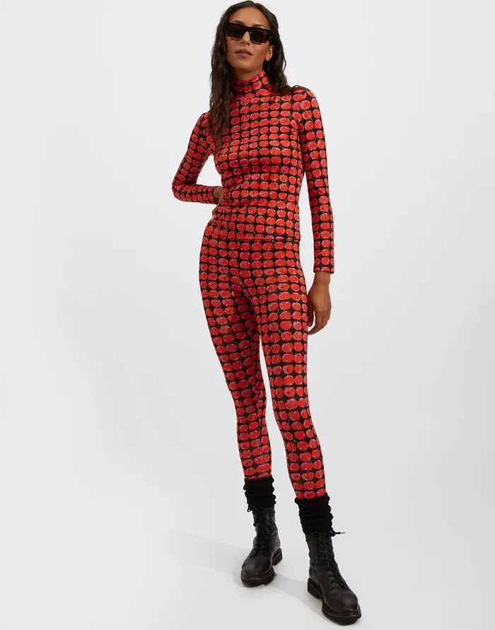 La Doublej Turtleneck Black Cherries In New Skinny Jersey Women Loungewear