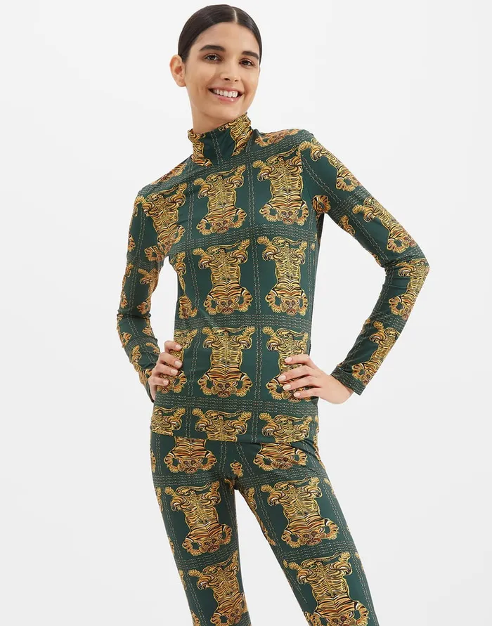 La Doublej Turtleneck Tiger Tiles In Skinny Jersey Women Loungewear