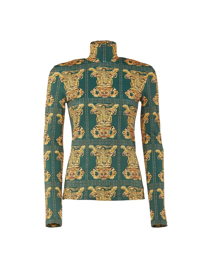 La Doublej Turtleneck Tiger Tiles In Skinny Jersey Women Loungewear