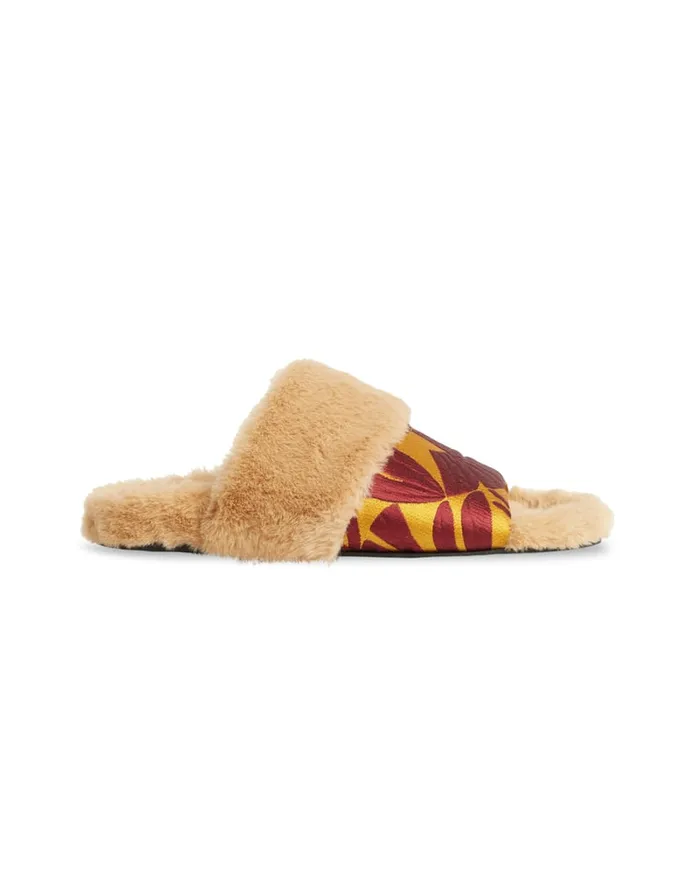 La Doublej Winter Slides Papyrus Gold In Jacquard Women Shoes