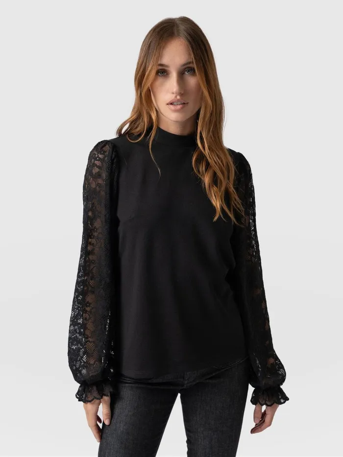 Lace Penny Puff Long Sleeve Top 8211 Black Black Women Saint And Sofia Blouses and Shirts Lace Penny Puff Long Sleeve Top 8211 Black Black Women Saint And Sofia Blouses and Shirts