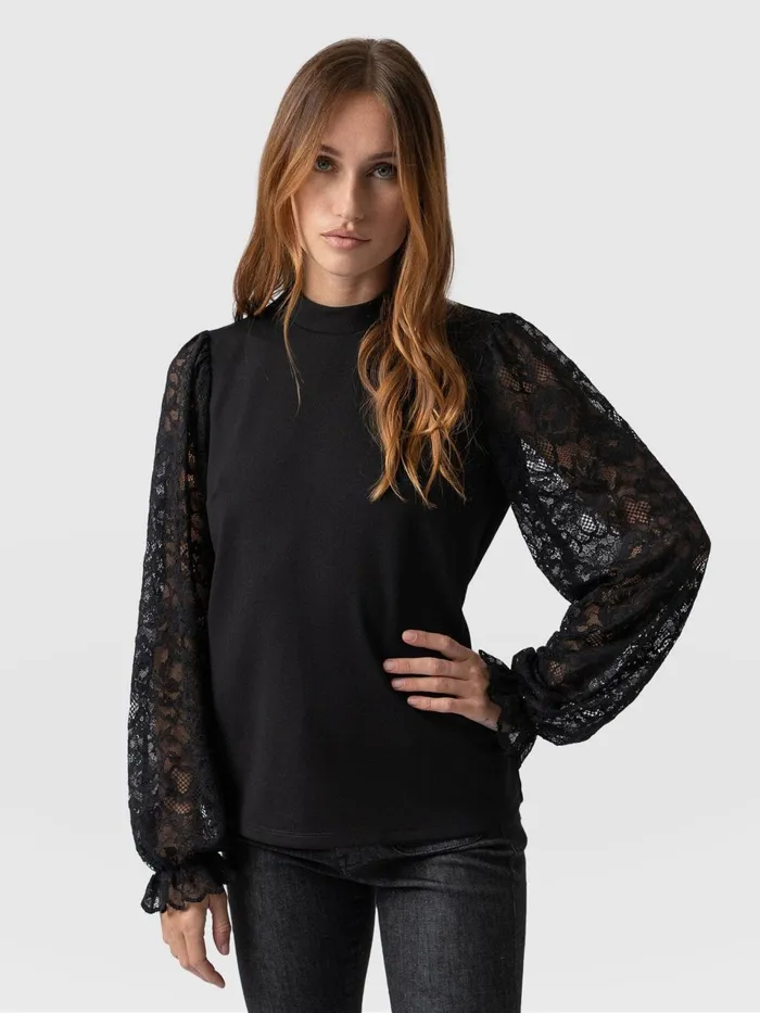 Lace Penny Puff Long Sleeve Top 8211 Black Black Women Saint And Sofia Blouses and Shirts