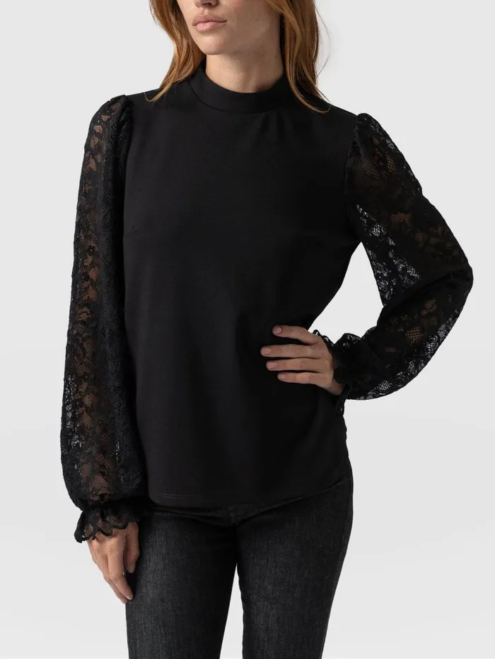 Lace Penny Puff Long Sleeve Top 8211 Black Black Women Saint And Sofia Blouses and Shirts