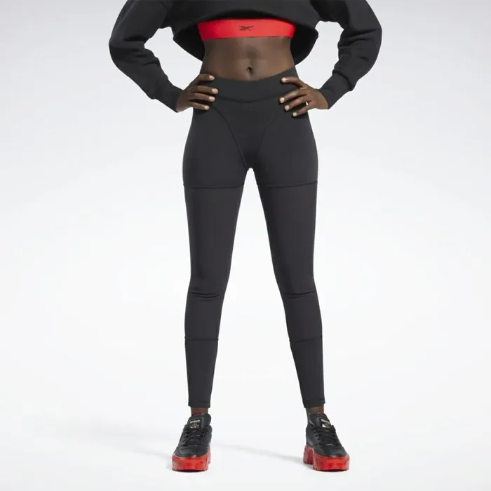 Leggings and Tights Womens Reebok Cardi B Mesh HighRise Leggings Black