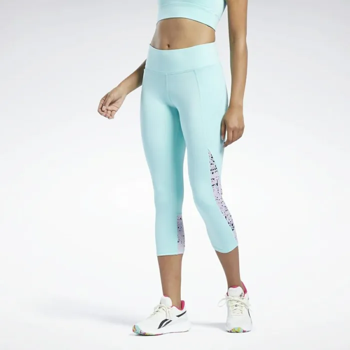 Leggings and Tights Womens Reebok Workout Ready Run Printed Capri Leggings Pixel Mint Leggings and Tights Womens Reebok Workout Ready Run Printed Capri Leggings Pixel Mint