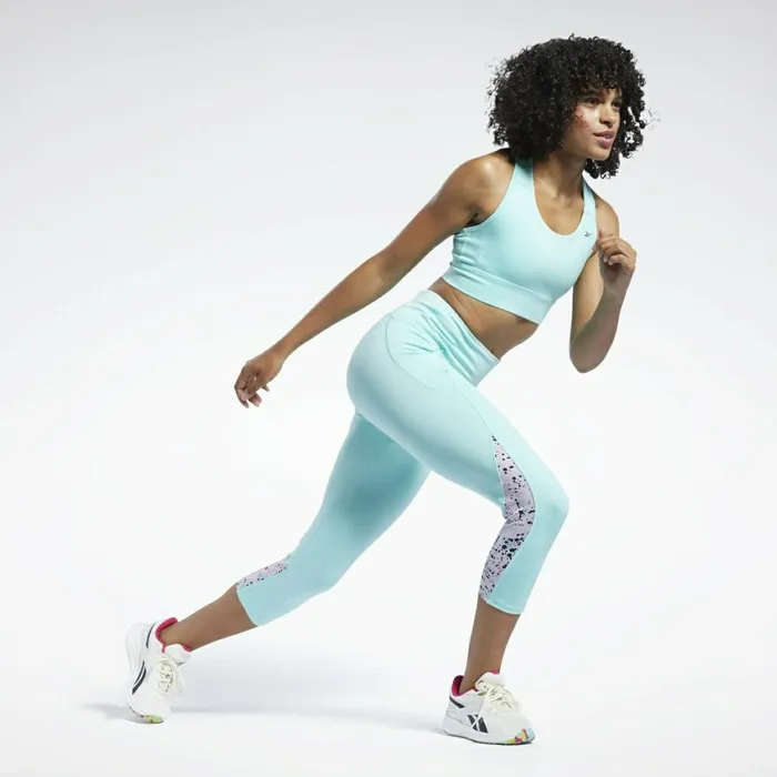 Leggings and Tights Womens Reebok Workout Ready Run Printed Capri Leggings Pixel Mint