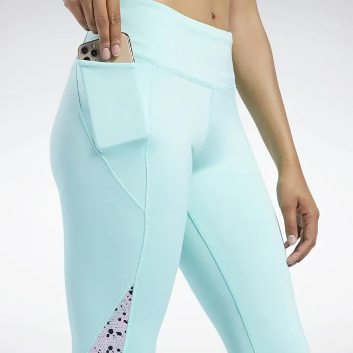 Leggings and Tights Womens Reebok Workout Ready Run Printed Capri Leggings Pixel Mint