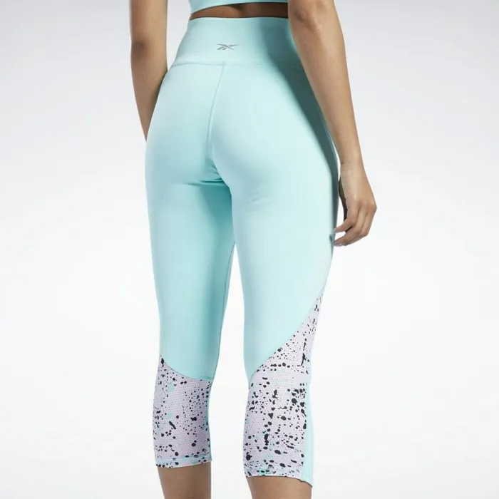 Leggings and Tights Womens Reebok Workout Ready Run Printed Capri Leggings Pixel Mint