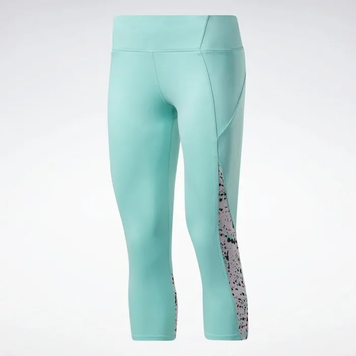 Leggings and Tights Womens Reebok Workout Ready Run Printed Capri Leggings Pixel Mint