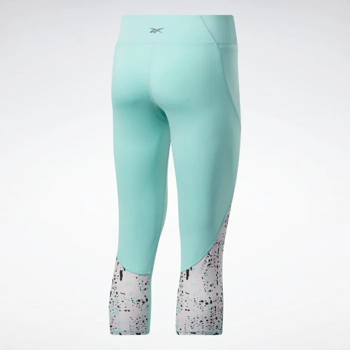 Leggings and Tights Womens Reebok Workout Ready Run Printed Capri Leggings Pixel Mint