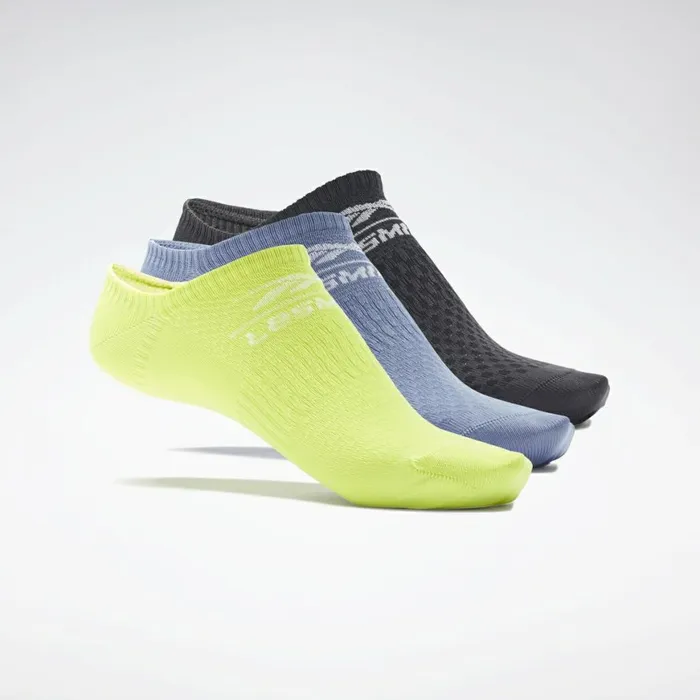 Les Mills MensWomens Reebok Les Mills LowCut Socks 3 Pairs Black Acid Yellow Blue Slate