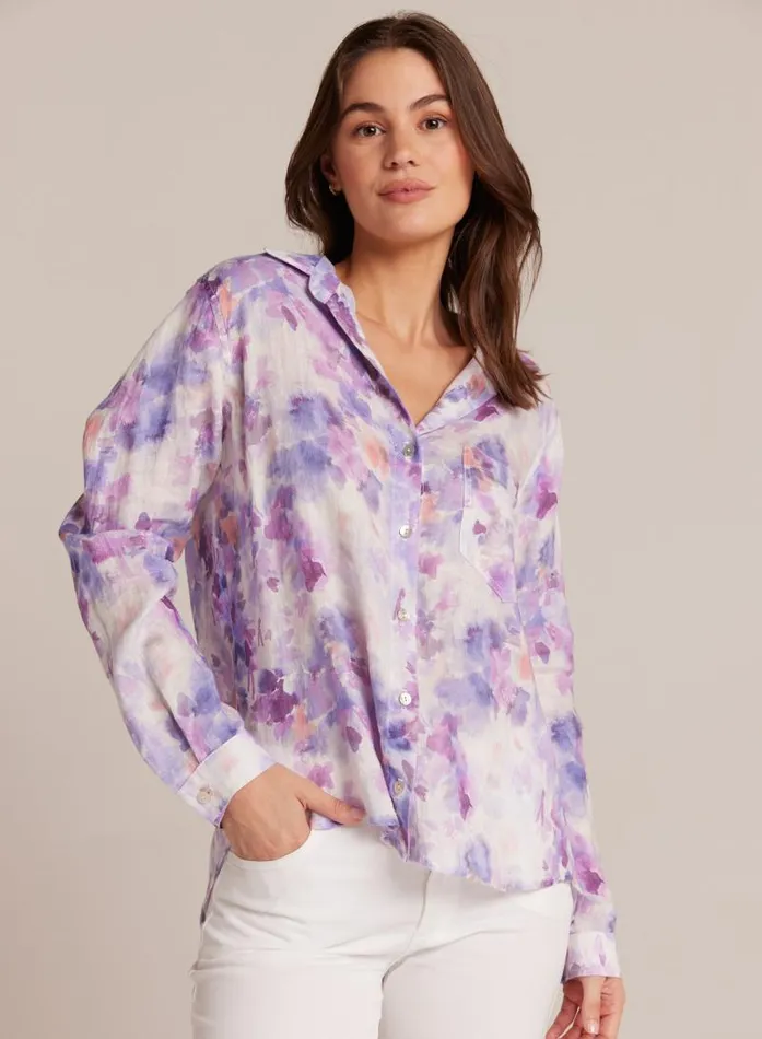Linen Pocket Button Down 8211 Iris Floral Print Women Bella Dahl Long Sleeve