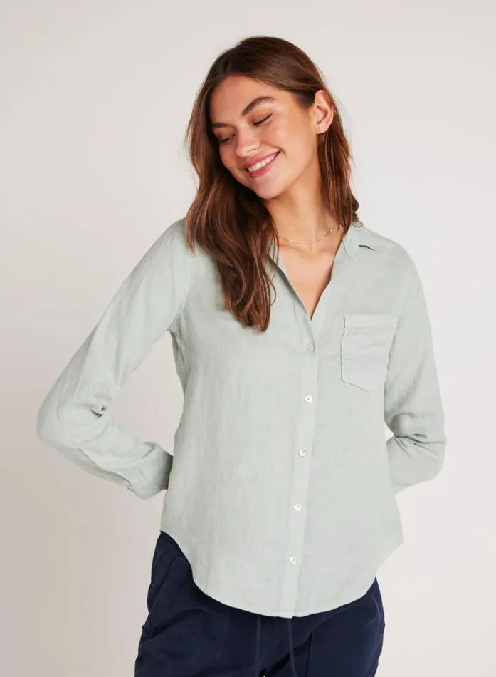 Linen Pocket Button Down 8211 Oasis Green Women Bella Dahl Long Sleeve