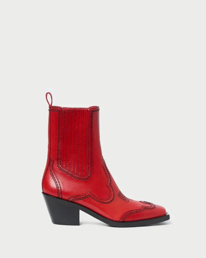 Loeffler Randall Agnes Red Leather Western Boot Women Boots