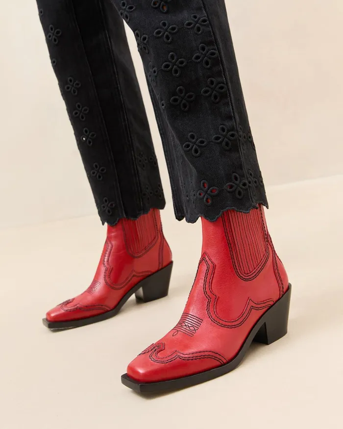 Loeffler Randall Agnes Red Leather Western Boot Women Boots Loeffler Randall Agnes Red Leather Western Boot Women Boots