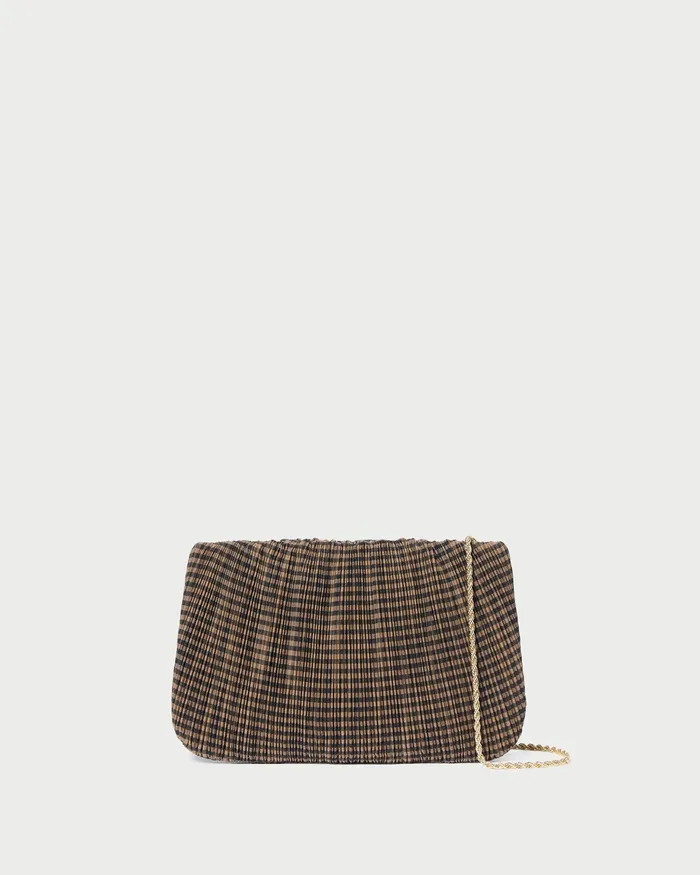Loeffler Randall Brit BrownBlack Check Pleated Clutch Women Clutches